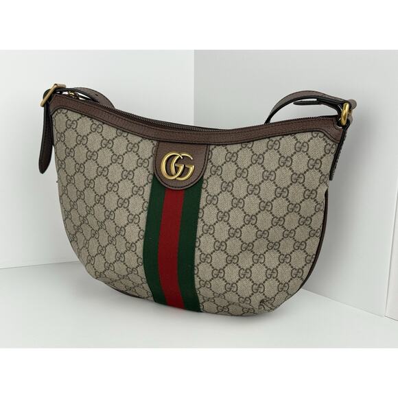 Gucci Ophidia Half Moon Hobo GG Coated Brown Canvas Small - Picture 1 of 11